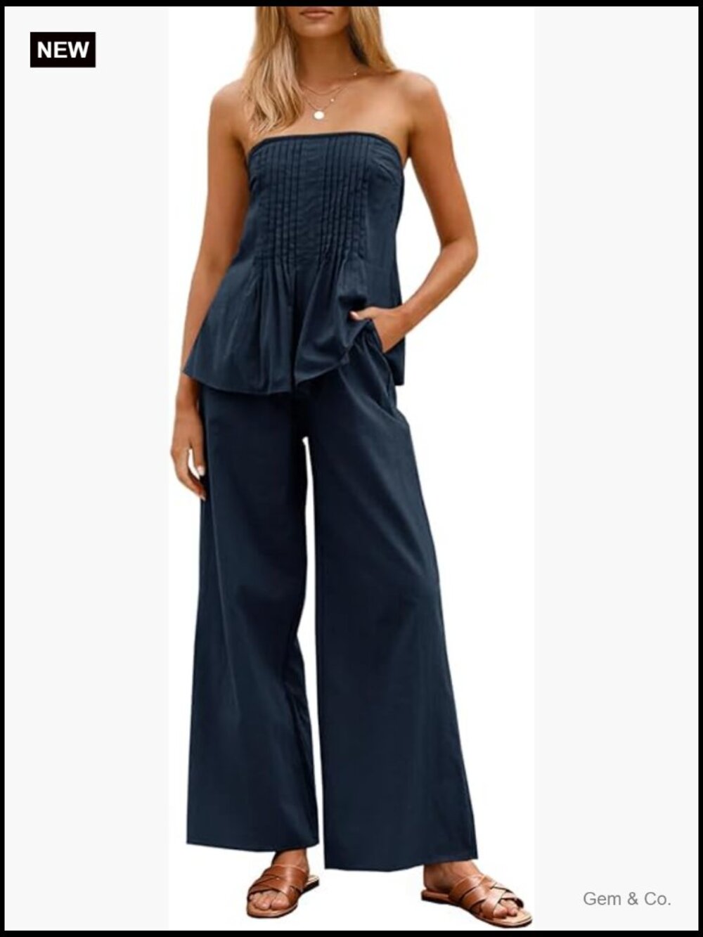 2 Piece Set Strapless Tube Top Wide Leg Pants Matching Lounge